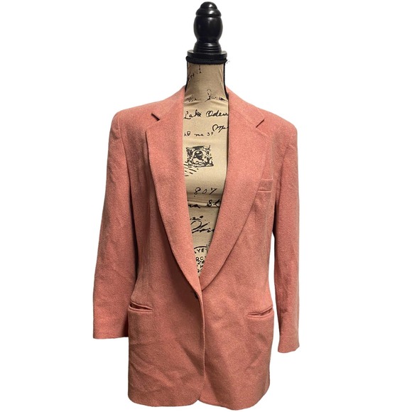 VINTAGE DKNY Pink Wool  Angora Nylon Blazer Jacket Over Coat Womens 8 Coral USA - Picture 1 of 14